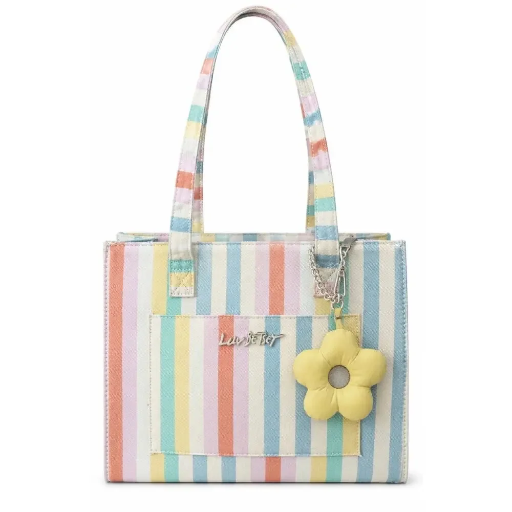 NWT Betsey Jonson LUV Striped Pastel Tote with Flower Charm